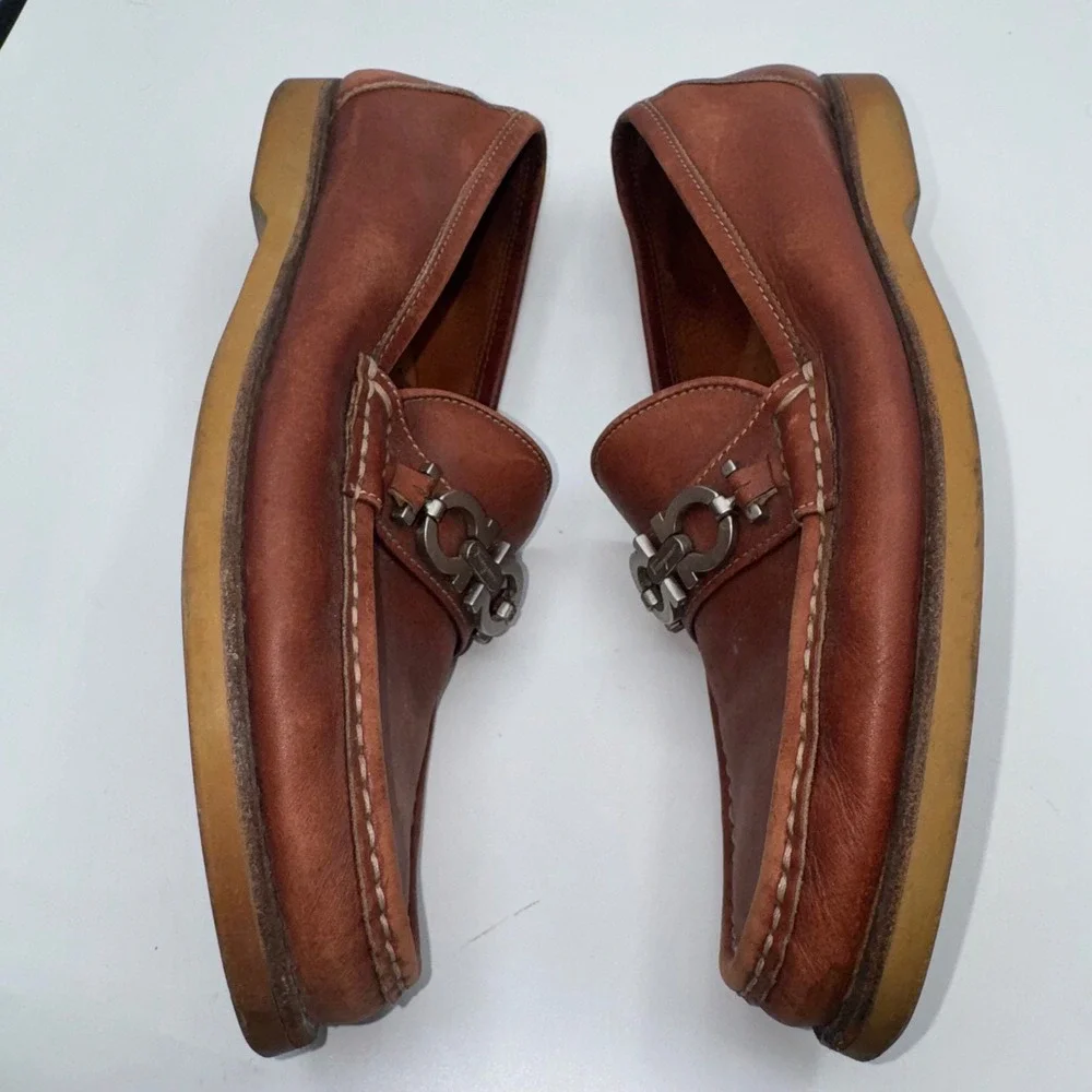 Salvatore Ferragamo Mens 7D Tan Leather Gancini Bit moccasin Loafers Dress Shoes